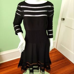 Black Tadashi Shoji Knit Dress Sz Medium w/ Mesh Panels